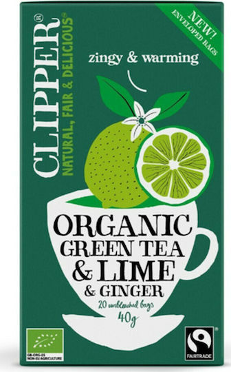 Clipper Grün Tee 20 Beutel 40gr 1Stück mit Aroma Limette und Ingwer
