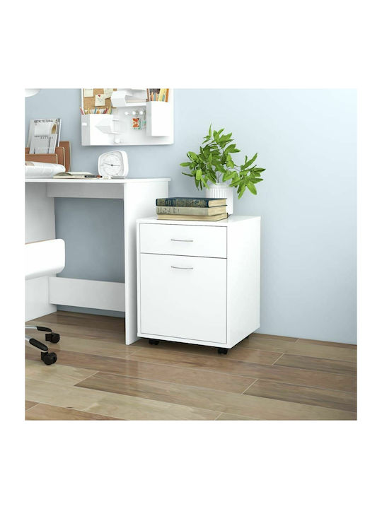 Wooden Office Cabinet with Wheels White 45x38x54cm