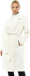 Splendid Γυναικείο Λευκό Παλτό με Ζώνη