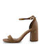 6409-102 Leather Women's Sandals with Chunky Medium Heel In Tabac Brown Colour