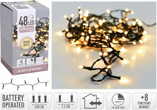 48 Λαμπάκια LED 3.5μ. Θερμό Λευκό Μπαταρίας σε Σειρά