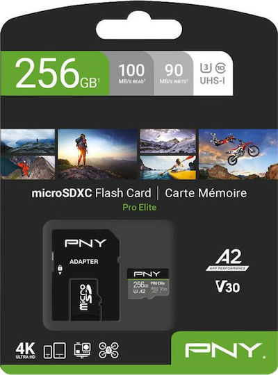 PNY PRO Elite microSDXC 256GB U3 V30 A2 UHS-I 100MB/s с адаптер