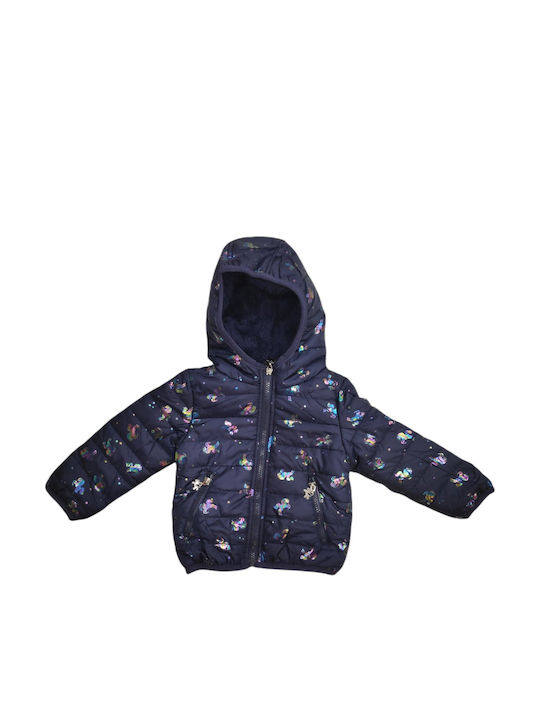 Kinder Steppjacke Kurz mit Futter & Kapuze Blau
