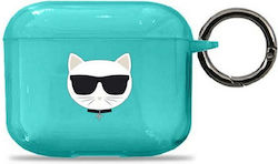 Karl Lagerfeld Choupette Plastic Case with Keychain Blue for Apple AirPods 3