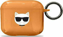 Karl Lagerfeld Choupette Θήκη Σιλικόνης με Γάντζο σε Πορτοκαλί χρώμα για Apple AirPods 3