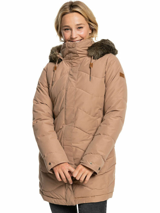Ellie Μακρύ Γυναικείο Puffer Μπουφάν με Γούνινη Κουκούλα για Χειμώνα Woodsmoke