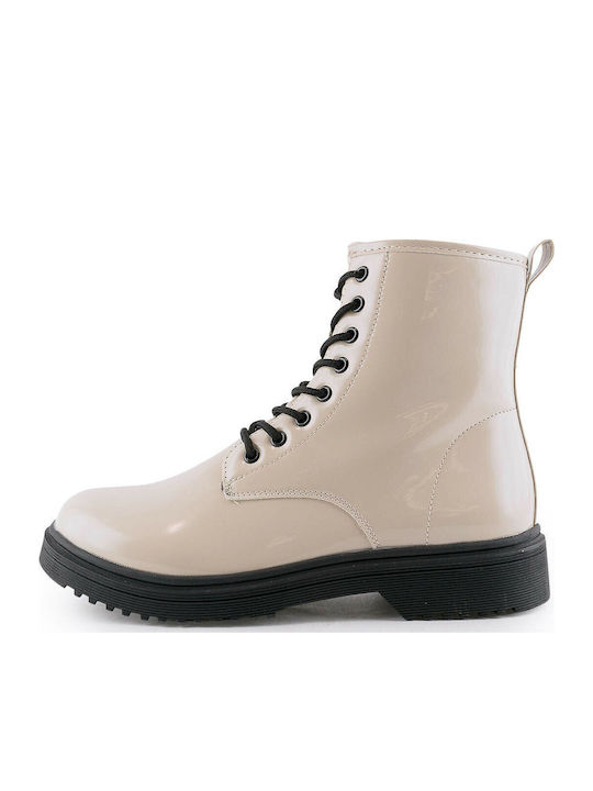 1222-0092 Women's Patent Leather Ankle Boots Beige
