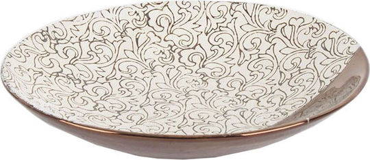 Inart Round Ceramic Decorative Platter Paisley Bronze/White 30.5x30.5cm
