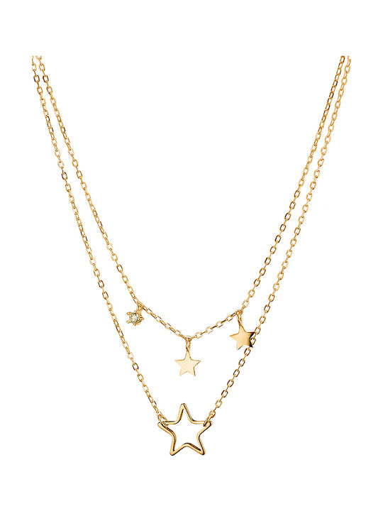 Oxzen Halskette Doppelter mit Design Stern aus Vergoldet Silber mit Zirkonia