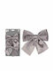 JK Home Decoration Christmas Fabric Figure Bow Silver Length 24cm 2pcs