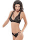 Norddiva Lingerie Spitzen Unterwäsche-Set für Damen Bralette mit Zeichenfolge Schwarz