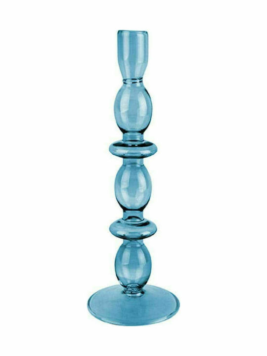 Present Time Art Bubbles Candle Holder Glass Blue 8.5x8.5x24cm 1pcs