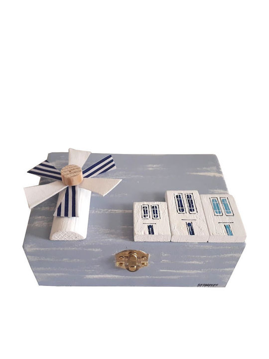 Kapadakis Wood Art Wooden Jewellery Box Light Blue 18x18x12cm
