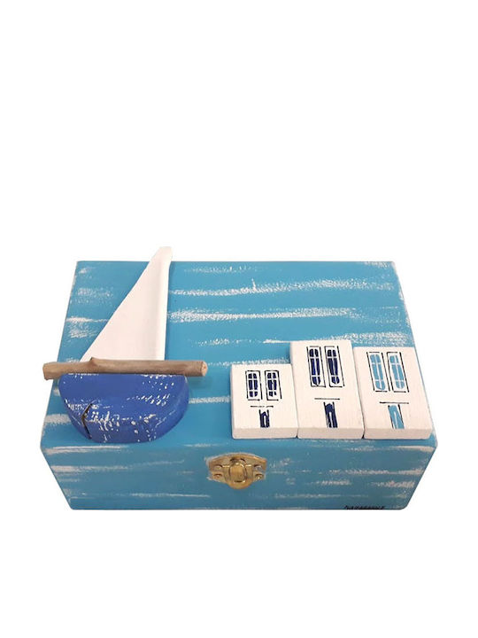 Kapadakis Wood Art Wooden Jewellery Box Light Blue 18x18x12cm