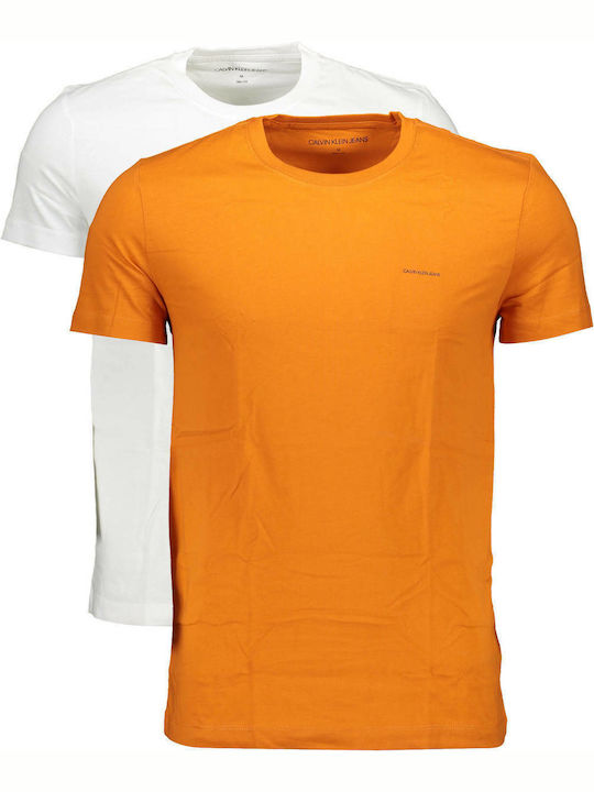 Calvin Klein Ανδρικό T-shirt 2Pack Λευκό / Πορτοκαλί