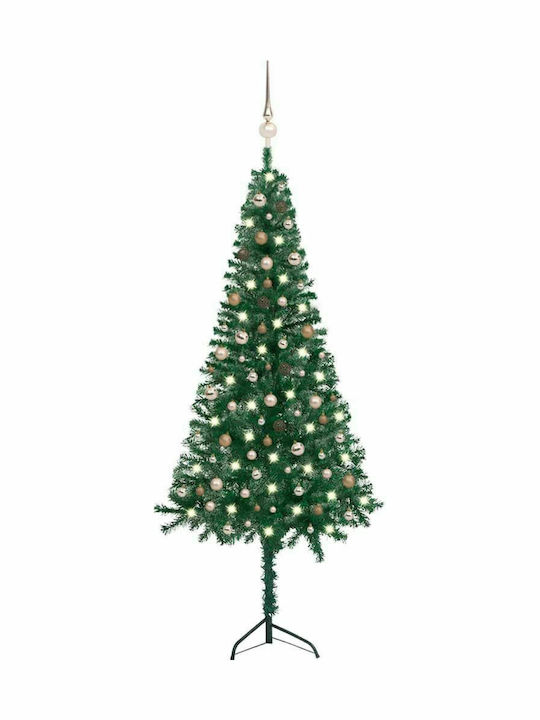 Decorated Christmas Green Tree with Metallic Base and LED Lighting H240cm