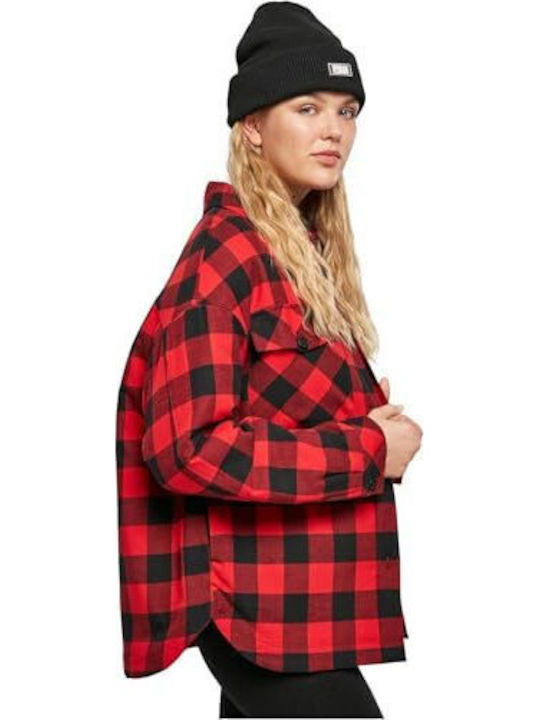 Urban Classics Femeie Carou Roșu Overshirt Over...