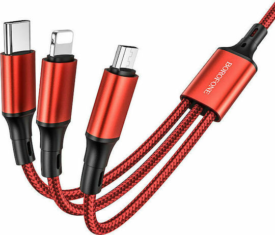 Borofone BX50 Fresco Braided USB to Lightning / Type-C / micro USB 1m Cable Red