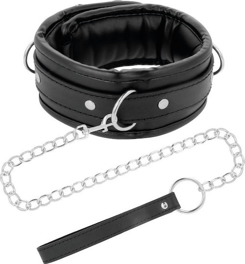 Darkness Soft Leather Collar with Leash Guler Black