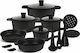 Edenberg Cookware Set of Aluminum with Non-stick Coating Black 15pcs