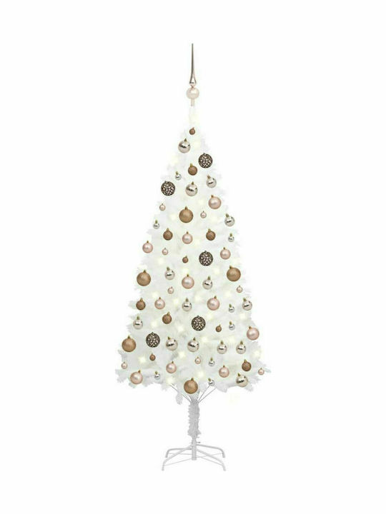 Decorated Christmas White Tree with Metallic Base and LED Lighting H120cm