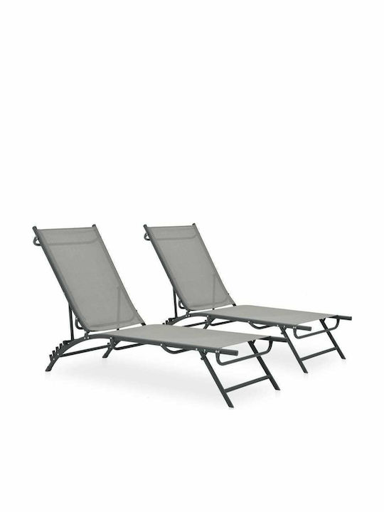 Deckchair Metallic with Textilene Fabric Grey 2pcs 180.5x53x32.5cm.