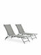 Șezlong Metal cu Țesătură Textilene Gri 2 Bucăți 180.5x53x32.5cm