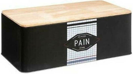 Marva Pain Ψωμιέρα με Καπάκι Μεταλλική Μαύρη 31x17x14cm