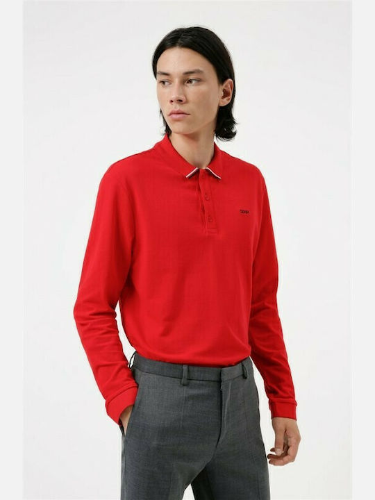 Hugo Boss Ανδρική Μπλούζα Polo Μακρυμάνικη Κόκκινη