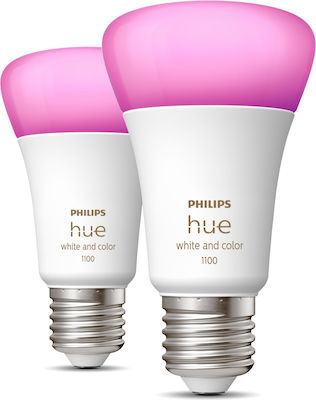 Philips Smart Λάμπες LED 9W για Ντουί E27 και Σχήμα A60 RGBW 806lm Dimmable 2τμχ