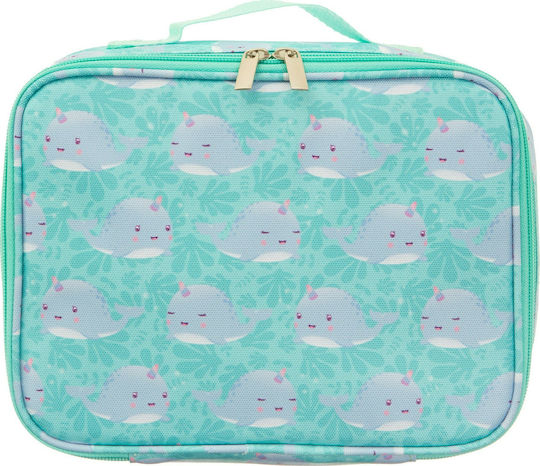 Sass & Belle Alma Narwhal School Insulated Hand Lunch Bag Turquoise 20 x 8 x 25cm
