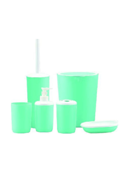 22170 Plastic Bathroom Accessory Set Green 6pcs