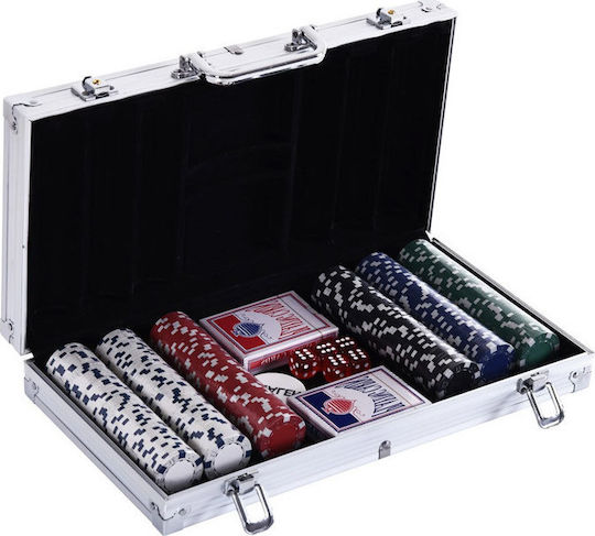 HomCom Set von 300 nummerierten Pokerchips in Koffer mit 2 Kartenspielen