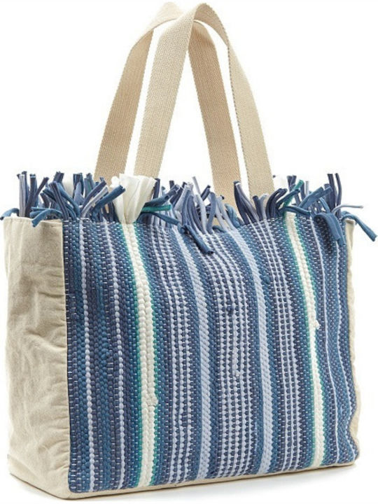 Verde 58-0013 Fabric Beach Bag Blue with Stripes