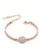 Women's bracelet with rhinestones in pink gold, made of brass alloy.