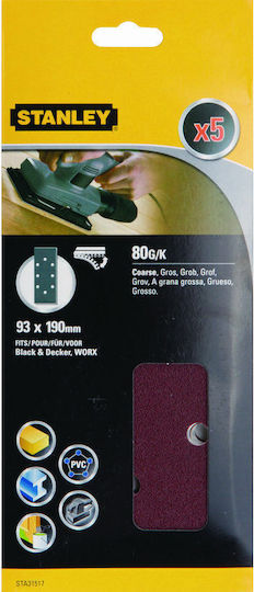 Stanley Quick Fit Schwingschleifer-Schleifblatt K60 93x190mm Set 5Stück