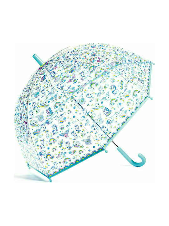 Djeco Kids Curved Handle Umbrella Unicorn with Diameter 70cm Turquoise