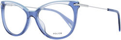 Police Eyeglass Frame Cat Eye Blue VPL505E 0955