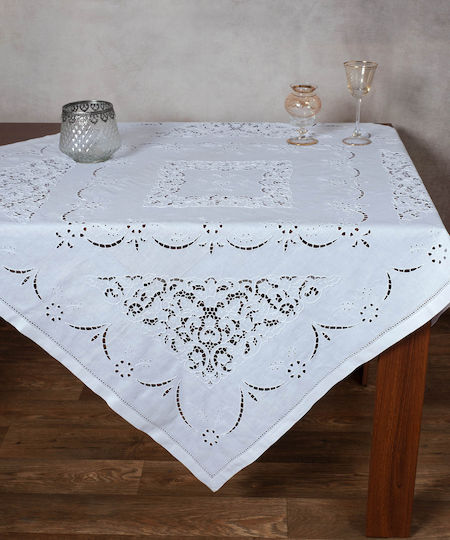 Silk Fashion Καρέ Τραπεζομάντηλο Λινό Κοφτό HY87 Λευκό 140x140εκ.