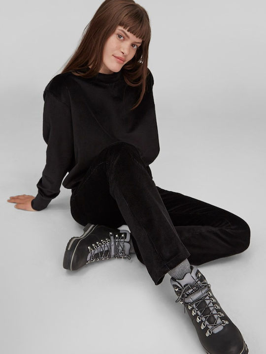 Damen Bluse Baumwolle Langärmelig Schwarz
