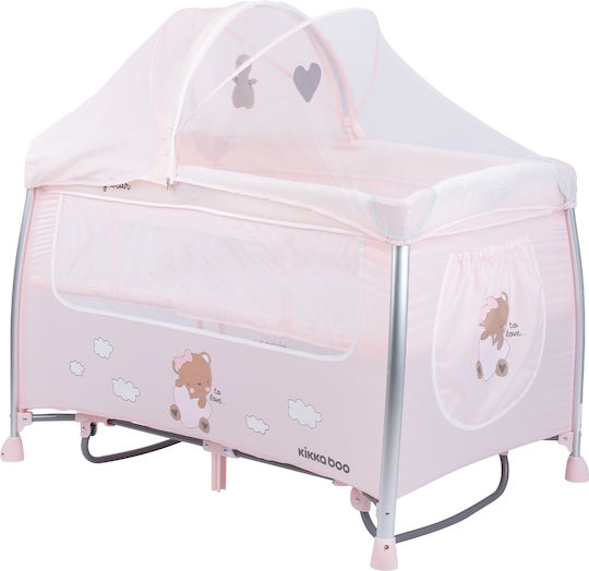 Kikka Boo Dreamy Bear Laufstall 2 Ebenen mit Wickeltisch & Matratze Rosa 120x60cm