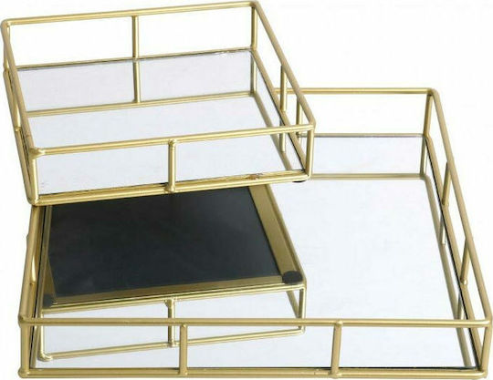 Metallic Square Decorative Tray with Mirror 2pcs