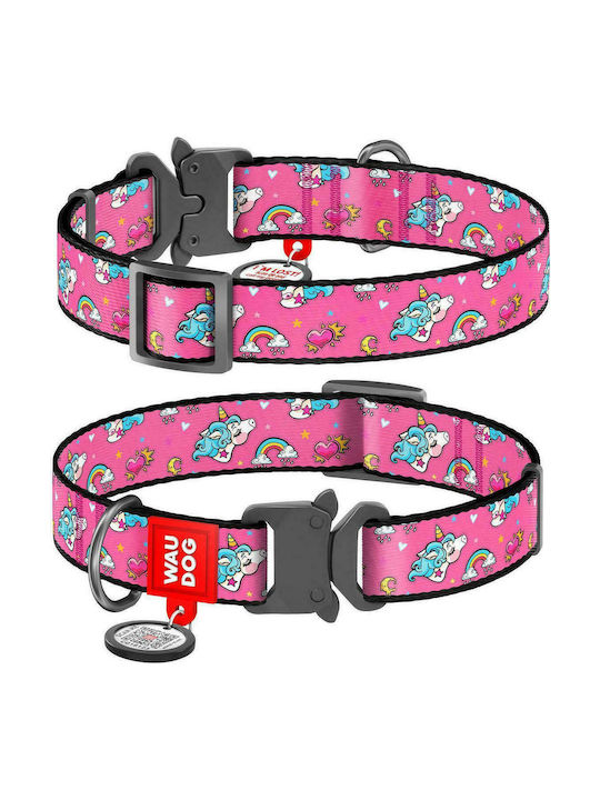 WauDog Unicorns Metal Dog Collar In Pink Colour 20mm x 24 - 40cm