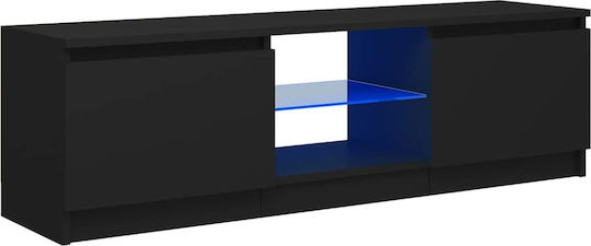 Шкаф за телевизор Дървен с LED Осветление Черно Д120xШ30xВ35.5см