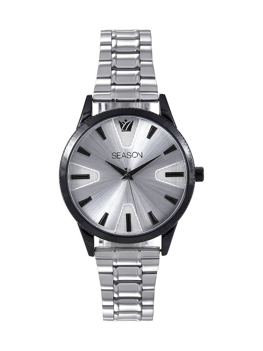 Season Time Men's Watch 45mm Battery with Silver Metal Bracelet