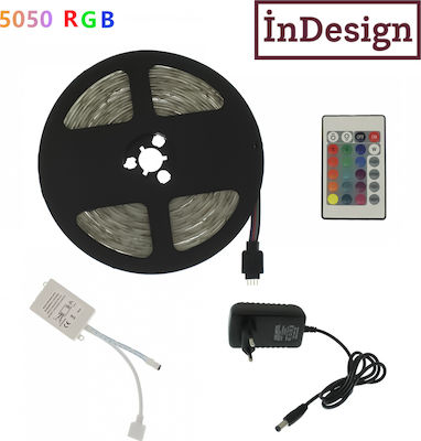 Ταινία LED Τροφοδοσίας 12V RGB Μήκους 5m και 18 LED ανά Μέτρο Σετ με Τηλεχειριστήριο και Τροφοδοτικό Τύπου SMD5050