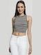 Γυναικείο Καλοκαιρινό Crop Top Αμάνικο Ριγέ Πράσινο