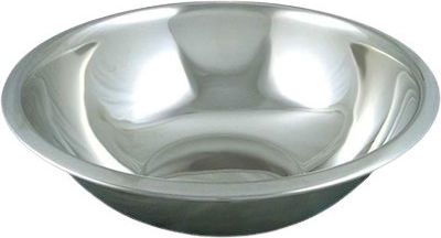 Edelstahl Rührschüssel mit Durchmesser 46cm und Höhe 12cm.