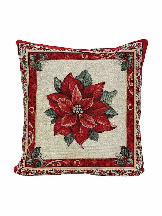 Linea Home Χριστουγεννιάτικη Διακοσμητική Μαξιλαροθήκη Τετράγωνη Κόκκινη Αλεξανδρινό 45x45εκ.