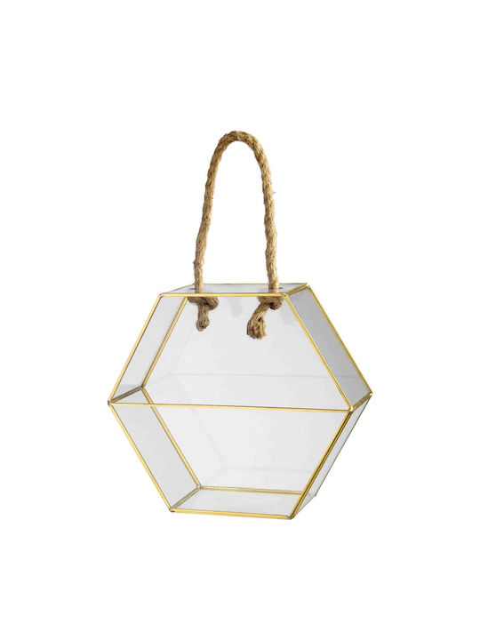 JK Home Decoration Φαναράκι Γυάλινο Επιτραπέζιο Πολύγωνο Διάφανο 22x8.5x28εκ.